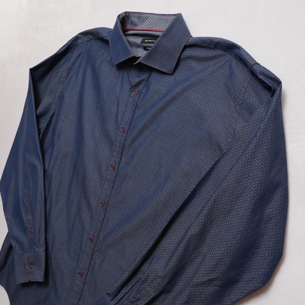 Bugatchi Button Up Mens XL Blue Geometric Long Sleeve Classic Fit Shirt - Picture 10 of 16